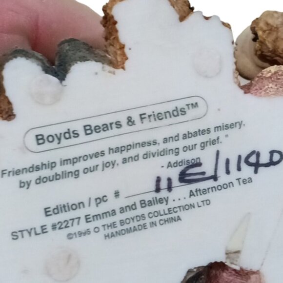Vintage Boyds Bears & Friends 'Emma and Bailey' Afternoon Tea Bear Figurine 1995 - Picture 8 of 10